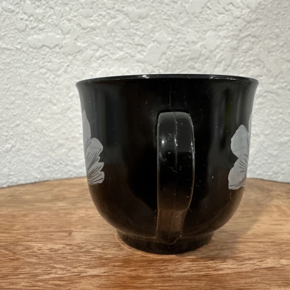 VTG Arcoroc France Creamer Julie Pattern Black Gold Silver Floral Design Glass